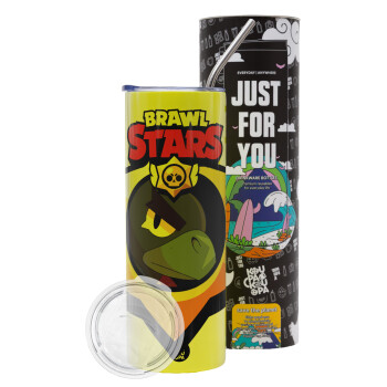 Brawl Stars Crow, Neon Yellow Travel Tumbler θερμό, μεταλλικό καλαμάκι(Ανωξείδωτο 304 Food grade, BPA free, 600ml)