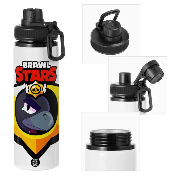 Brawl Stars Crow — Metal water bottle with safety cap, aluminum 850ml