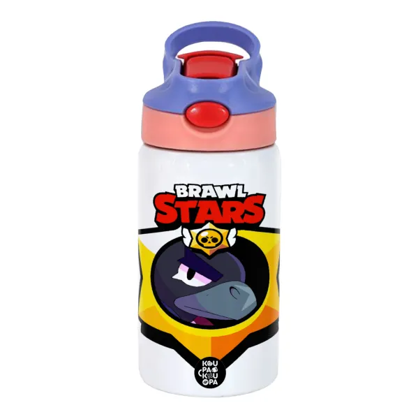 Brawl Stars Crow — Children's hot water bottle, stainless steel, with safety straw, pink/purple (350ml)