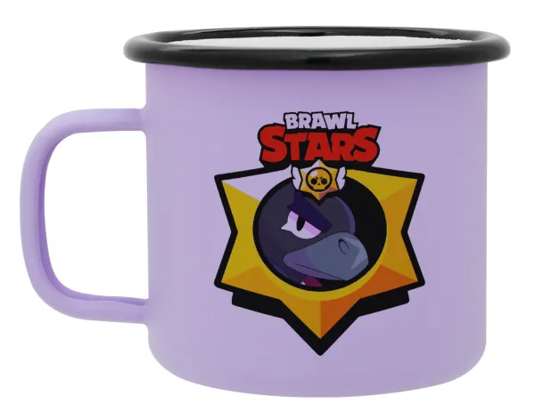 Brawl Stars Crow — Metal enamel mug, matte light pastel purple, 360ml