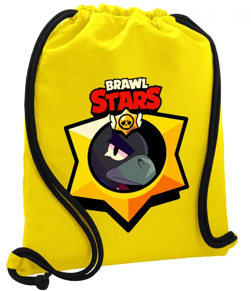 Brawl Stars Crow — Backpack pouch GYMBAG Yellow, with pocket (40x48cm) & thick cords