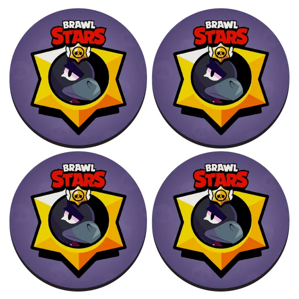 Brawl Stars Crow — SET of 4 round wooden coasters (9cm)