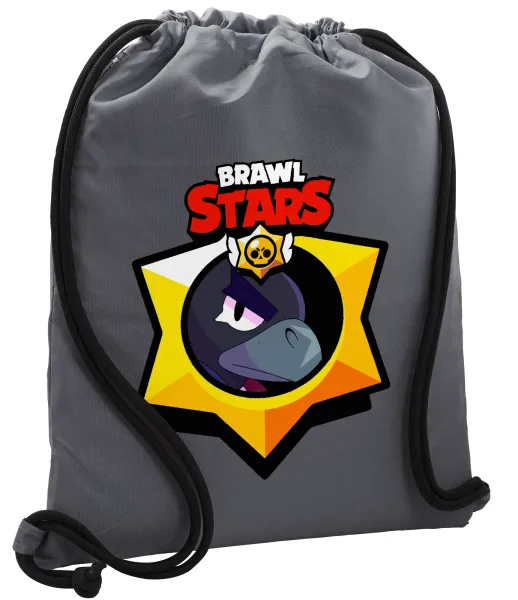 Brawl Stars Crow — Τσάντα πλάτης πουγκί GYMBAG ΓΚΡΙ, με τσέπη (40x48cm) & χονδρά κορδόνια