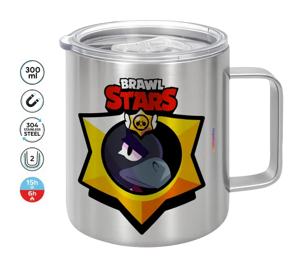 Brawl Stars Crow — Double-walled stainless steel mug 300ml with temperature-retaining lid