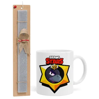 Brawl Stars Crow, Πασχαλινή Λαμπάδα με Κούπα κεραμική (330ml) & κερί αρωματικό πλακέ (30cm) (ΓΚΡΙ)
