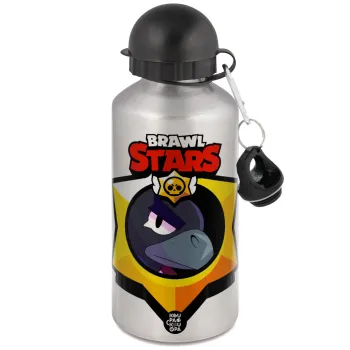 Brawl Stars Crow, Μεταλλικό παγούρι νερού, Ασημένιο, αλουμινίου 500ml