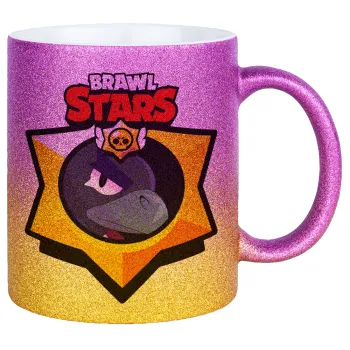 Brawl Stars Crow, Κούπα Χρυσή/Ροζ Glitter, κεραμική, 330ml