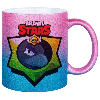 Brawl Stars Crow, Κούπα Χρυσή/Μπλε Glitter, κεραμική, 330ml