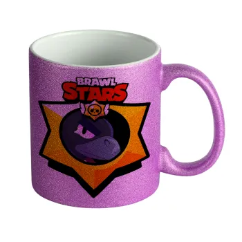 Brawl Stars Crow, Κούπα Μωβ Glitter που γυαλίζει, κεραμική, 330ml