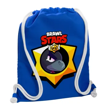 Brawl Stars Crow, Τσάντα πλάτης πουγκί GYMBAG Μπλε, με τσέπη (40x48cm) & χονδρά κορδόνια