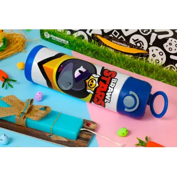 Brawl Stars Crow, Easter candle, Childrens hot water bottle, stainless steel, with safety straw, BLUE (500ml)