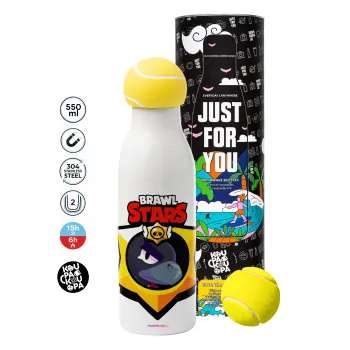 Brawl Stars Crow, Μπάλα τένις μεταλλικό παγούρι θερμός, διπλού τοιχώματος, 550ml