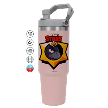 Brawl Stars Crow, ΡΟΖ χρώματος Θερμός Ανοξείδωτο 890ml (30oz) με χερούλι