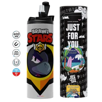 Brawl Stars Crow, Tumbler stainless steel GREY 600ml