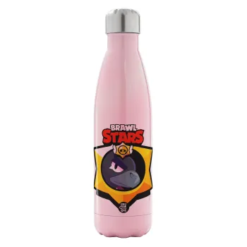 Brawl Stars Crow, Metal mug thermos Pink Iridiscent (Stainless steel), double wall, 500ml