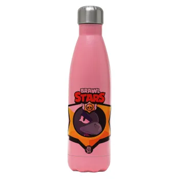 Brawl Stars Crow, Metal mug thermos Pink Mat (Stainless steel), double wall, 500ml
