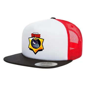 Brawl Stars Crow, Καπέλο Ενηλίκων Foam Flat Snapback με Δίχτυ Μαύρο-Λευκό-Κόκκινο (POLYESTER, ΕΝΗΛΙΚΩΝ, UNISEX, ONE SIZE)