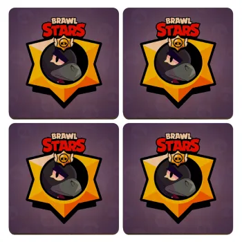 Brawl Stars Crow, ΣΕΤ x4 Σουβέρ ξύλινα τετράγωνα plywood (9cm)