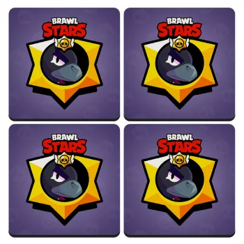 Brawl Stars Crow, ΣΕΤ 4 Σουβέρ ξύλινα τετράγωνα (9cm)