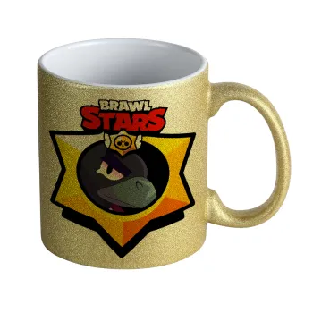 Brawl Stars Crow, Κούπα Χρυσή Glitter που γυαλίζει, κεραμική, 330ml
