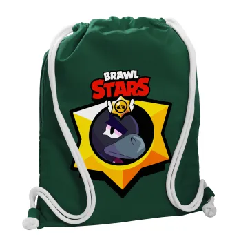 Brawl Stars Crow, Τσάντα πλάτης πουγκί GYMBAG BOTTLE GREEN, με τσέπη (40x48cm) & χονδρά λευκά κορδόνια