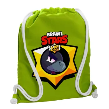 Brawl Stars Crow, Τσάντα πλάτης πουγκί GYMBAG LIME GREEN, με τσέπη (40x48cm) & χονδρά κορδόνια