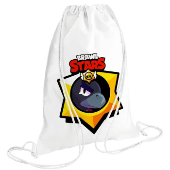 Brawl Stars Crow, Τσάντα πλάτης πουγκί GYMBAG λευκή (28x40cm)