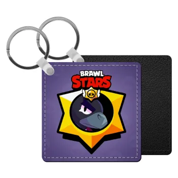 Brawl Stars Crow, Μπρελόκ Δερματίνη, τετράγωνο ΜΑΥΡΟ (5x5cm)