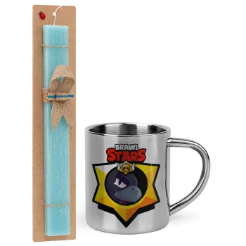 Brawl Stars Crow, Πασχαλινή Λαμπάδα με μεταλλική κούπα θερμό (300ml) & κερί αρωματικό πλακέ (30cm) (ΤΙΡΚΟΥΑΖ)