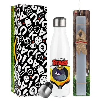 Brawl Stars Crow, Easter candle, metallic white thermos bottle (500ml) & aromatic flat candle (30cm) (GRAY)