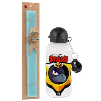 Brawl Stars Crow, Easter Set, metallic aluminum water bottle (500ml) & scented flat candle (30cm) (TURQUOISE)