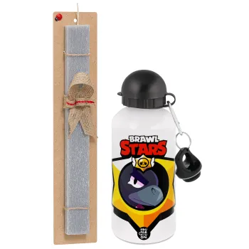 Brawl Stars Crow, Πασχαλινή Λαμπάδα με παγούρι μεταλλικό  αλουμινίου (500ml) & κερί αρωματικό πλακέ (30cm) (ΓΚΡΙ)