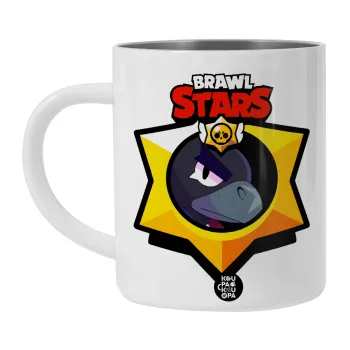 Brawl Stars Crow, Λευκή Ανοξείδωτη Μεταλλική Κούπα 450ml - Διπλού Τοιχώματος 