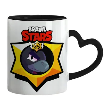 Brawl Stars Crow, Κούπα καρδιά χερούλι μαύρη, κεραμική, 330ml