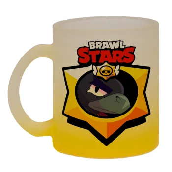 Brawl Stars Crow, Κούπα γυάλινη δίχρωμη με βάση το κίτρινο ματ, 330ml