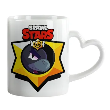 Brawl Stars Crow, Κούπα καρδιά χερούλι λευκή, κεραμική, 330ml