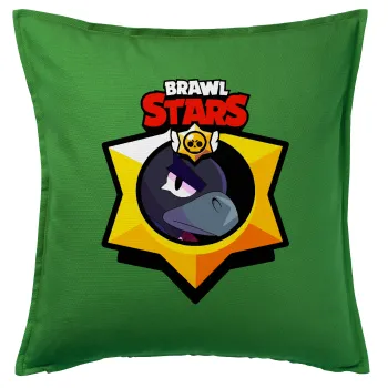 Brawl Stars Crow, Μαξιλάρι καναπέ Πράσινο 100% βαμβάκι, περιέχεται το γέμισμα (50x50cm)