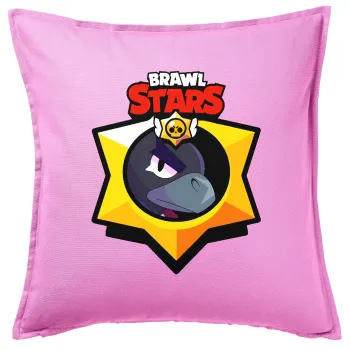 Brawl Stars Crow, Μαξιλάρι καναπέ ΡΟΖ 100% βαμβάκι, περιέχεται το γέμισμα (50x50cm)