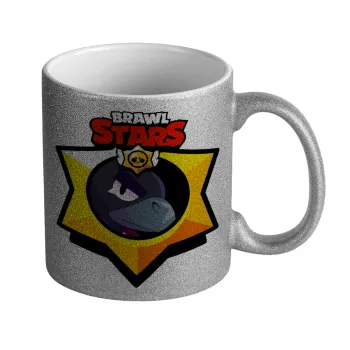 Brawl Stars Crow, Κούπα Ασημένια Glitter που γυαλίζει, κεραμική, 330ml