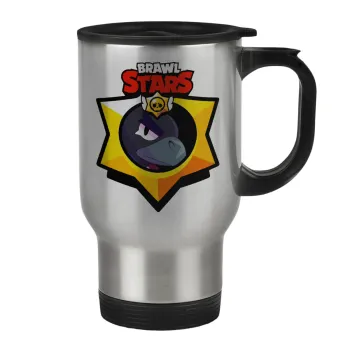 Brawl Stars Crow, Κούπα ταξιδιού ανοξείδωτη με καπάκι, διπλού τοιχώματος (θερμό) 450ml
