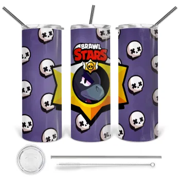 Brawl Stars Crow, Tumbler ποτήρι θερμό από ανοξείδωτο ατσάλι 600ml, με μεταλλικό καλαμάκι & βούρτσα καθαρισμού