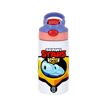 Brawl Stars Squeak, Children's hot water bottle, stainless steel, with safety straw, pink/purple (350ml)
