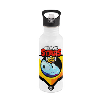 Brawl Stars Squeak, White water bottle with straw, stainless steel 600ml