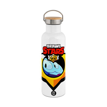 Brawl Stars Squeak, Stainless steel White with wooden lid (bamboo), double wall, 750ml