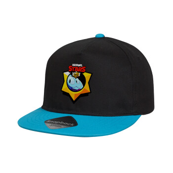 Brawl Stars Squeak, Child's Flat Snapback Hat, Black/Blue (100% COTTON, CHILD, UNISEX, ONE SIZE)