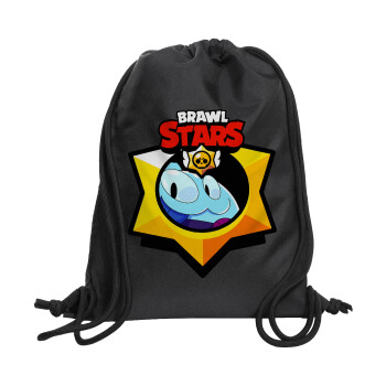Brawl Stars Squeak, Τσάντα πλάτης πουγκί GYMBAG Μαύρη, με τσέπη (40x48cm) & χονδρά κορδόνια