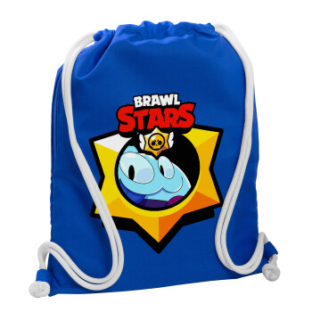 Brawl Stars Squeak, Τσάντα πλάτης πουγκί GYMBAG Μπλε, με τσέπη (40x48cm) & χονδρά κορδόνια