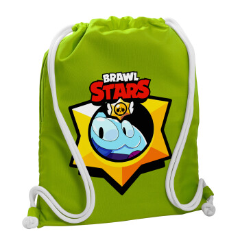 Brawl Stars Squeak, Backpack bag GYMBAG LIME GREEN, with pocket (40x48cm) & thick cords