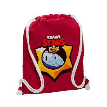 Brawl Stars Squeak, Backpack pouch GYMBAG Red, with pocket (40x48cm) & thick cords