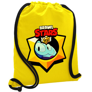 Brawl Stars Squeak, Τσάντα πλάτης πουγκί GYMBAG Κίτρινη, με τσέπη (40x48cm) & χονδρά κορδόνια